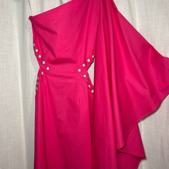 Famn Mon Dress Size XS Midi One Shoulder NWT Side Cut Out Floral Embroidered - Picture 6 of 10